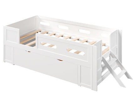 Platform Bed With Guardrail And Drawer