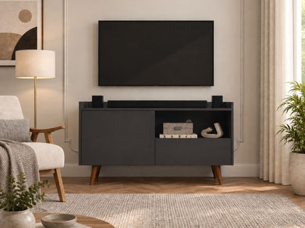 TV Stand For TVs Up To 45" With Open Storage Shelf, Cable Management, 1 Door And 1 Drawer