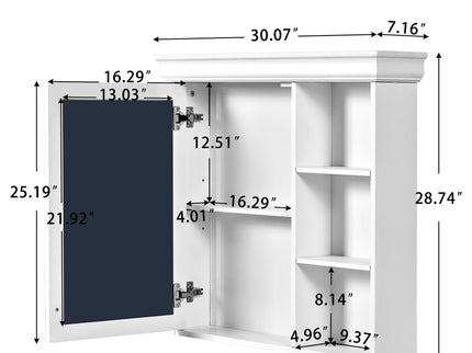 Wall Mounted Bathroom Medicine Cabinet With Mirror And Adjustable Storage With Soft Close Hinges