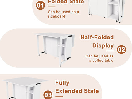 3 In 1 Foldable Side Table With 4 Storage Shelves