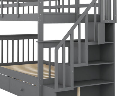 Stairway Bunk Bed With Storage And Guard Rail For Bedroom