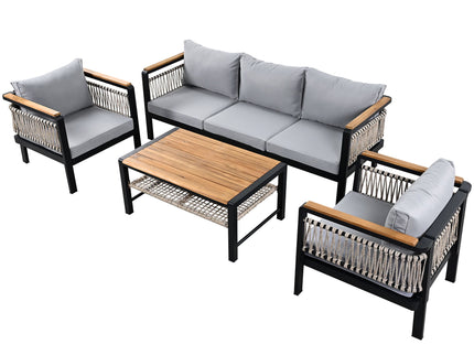4 Pieces Outdoor Sectional Sofa Set 5 Person Patio Seating Group Outdoor Conversation Set With Cushions And A Coffee Table For Patios