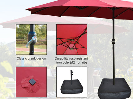Double- Sided Outdoor Market Umbrella With Lights And Base