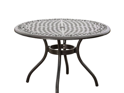 Tranquilius - Outdoor Round Dining Table With Lattice Tabletop, Umbrella Hole And Curved Legs