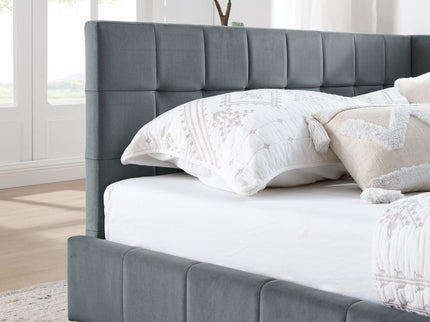 Mid-Century Storage Upholstered Tufted Bed Frame With Backrest And Armrests