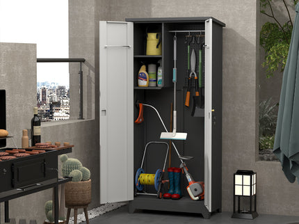 Outdoor Cabinet, Large Capacity Storage Vertical Tall Design With Shelves And Secure Lock