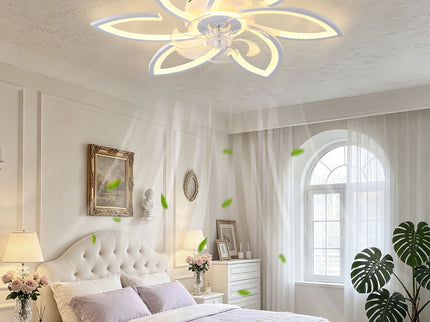 30" Flower 6 Speed Ceiling Fan With Remote Controlled LED Lights, Low Profile Flush Mount Fan