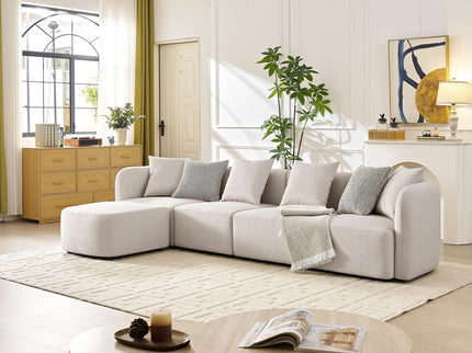 L-Shaped Modular Sectional Sofa With Ottoman, Living Room Furniture Set - Beige