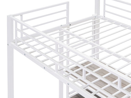 Metal Loft Bed With Desk, 3 Shelves And Ladder