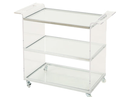 Elegant Acrylic Bar Cart With Tempered Glass Shelves And Rattan Metal Frame - Clear