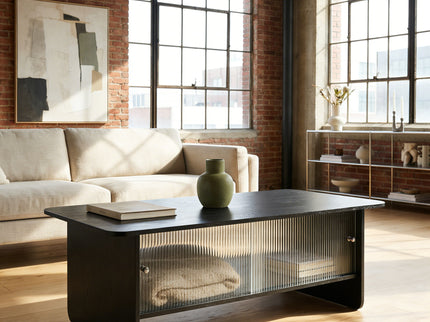 Rectangular Coffee Table With Sliding Door Storage Center