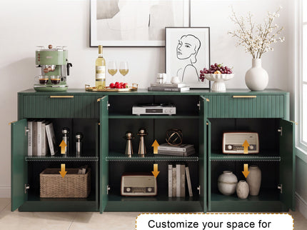 Large Fluted Buffet Sideboard, Wine Bar Storage Cabinet With 6 Doors & 2 Drawers