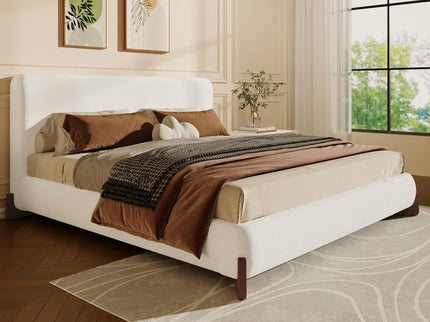 Queen Size Elegant Terry Upholstered Bed - White