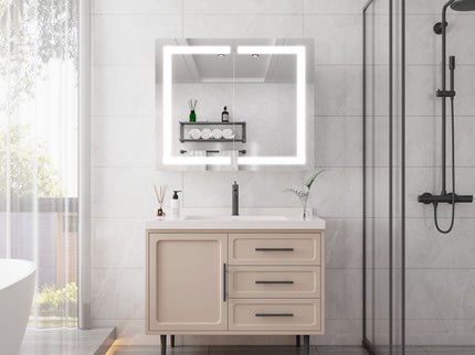Medicine Cabinet With LED Vanity Mirror, Anti-Fog, Waterproof, Dimmable With Touch Switch