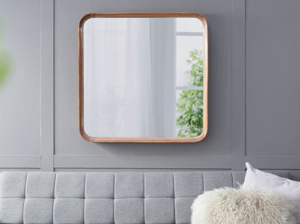 Square Mirror With Wood Frame, Wall Mirror For Living Room Bathroom Entryway - Brown