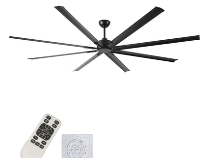 Industrial DC Motor Ceiling Fan, Large Ceiling Fan With 8 Reversible Blades, 5 Speed Remote Control, Home Or Commercial Ceiling Fans For Porch / Garage / Shop - Black