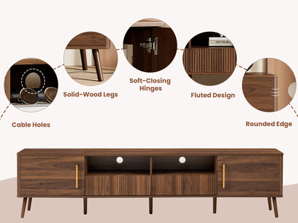 TV Stand For TVs Up To 85" With Soft-Close Doors, Open Shelf, Cable Management - Walnut
