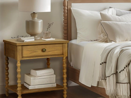 Traditional Durable Nightstand Table With Drawer And Shelf