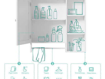 Wall Mounted Bathroom Storage Cabinet, Medicine Cabinets With Large Mirror Door, Adjustable Shelves And Three Open Storage Levels(Not Include Bathroom Vanity)