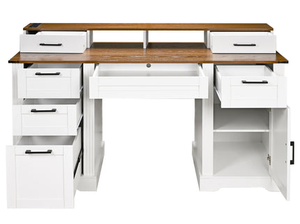 Office Desk With Charging Station & Storage Cabinet