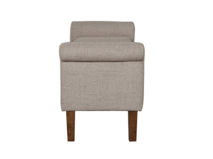 Upholstered Storage Bench With Rolled Armrests - Beige
