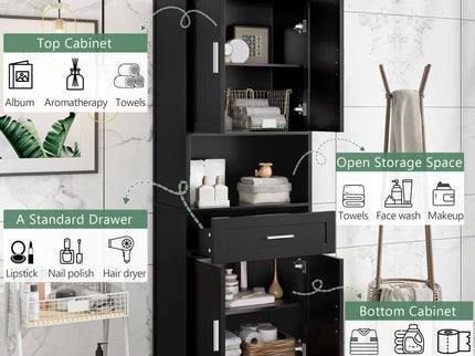Freestanding Tall Bathroom Cabinet With Soft Close Doors And Adjustable Shelves