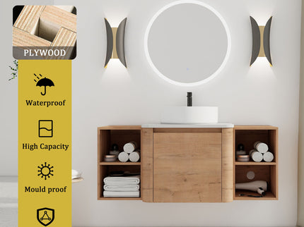 Wall Mounted Bathroom Vanity With Art Sink, 2 Storage Shelves, Soft Close Door