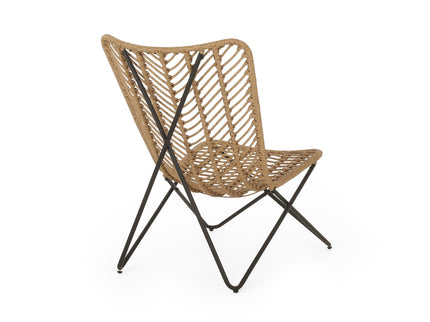 Wicker Chair With Geometric Cross Base, (Set of 2) - Light Brown