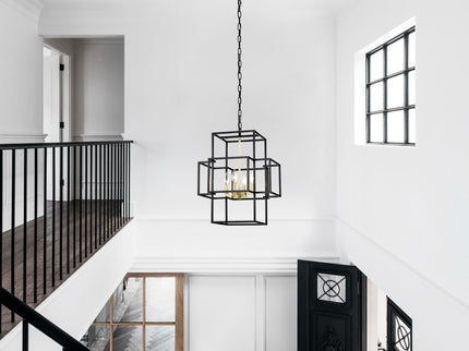 4 Light Metal Lantern Tiered Pendant Hanging Light Fixtures, Industrial Farmhouse Adjustable Height Chandeliers For Dining Room Hallway Foyer Entryway (E12 Bulbs Not Included)