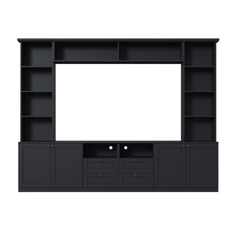 Farmhouse Elegant Entertainment Center Wall Unit With 4 Drawers