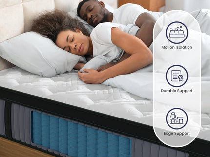 14" King Hybrid Mattress, Memory Foam & Pocket Spring Bed, Cooling, Pressure Relief, Back & Hip Support - Gray / White