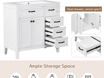 Modern Bathroom Vanity Base Only, 2 Doors And 3 Drawers