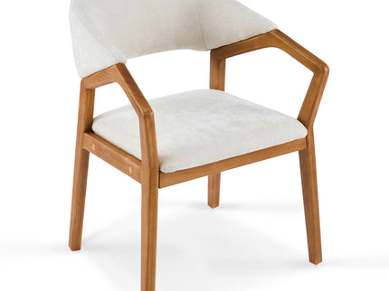 Indoor Upholstered Dining Armchair (Set of 2) - Beige / Teak