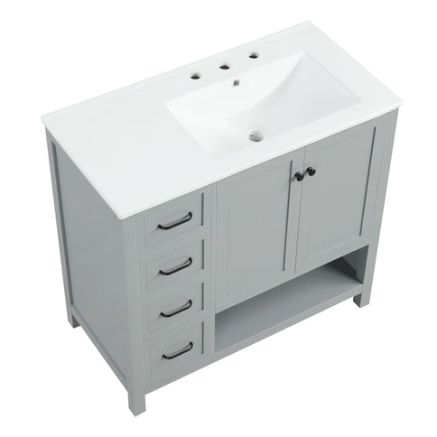 Bathroom Vanity With Sink Top, Bathroom Vanity Cabinet With 2 Doors And 2 Drawers, Open Shelf