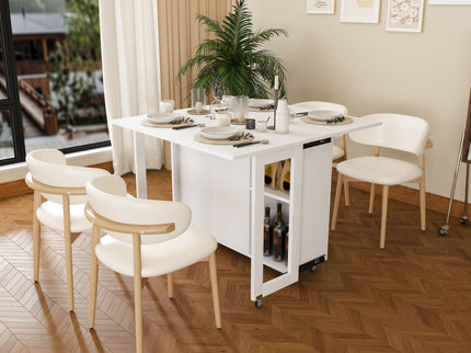 3 In 1 Foldable Side Table With 4 Storage Shelves
