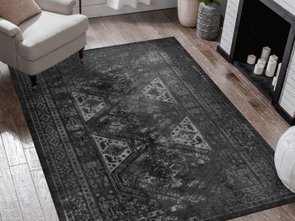 Maval - 3' X 5' Washable Area Rug - Black / Gray