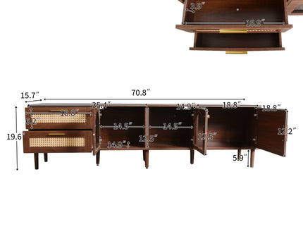 TV Stand With 3 Cabinets & 2 Drawers, LED Light Media Console For TVs Up To 80" - Dark Brown