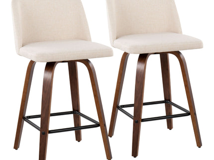 Toriano - Mid Century Modern Fixed Height Counter Stool & Square Footrest (Set of 2)