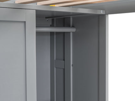Loft Bed With Built In Desk, Storage Shelves, And Wardrobe