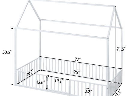 Metal House Bed With Fence And Door