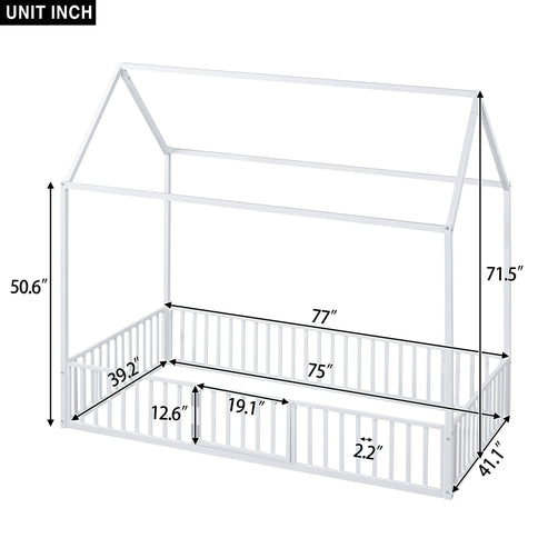 Metal House Bed With Fence And Door