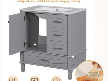 Bathroom Vanity, Modern Bathroom Cabinet With Sink Combo Set, Bathroom Storage Cabinet With A Soft Closing Door And 3 Drawers, Solid Wood Frame