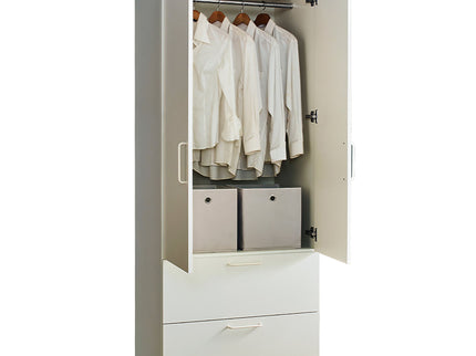 Emma - 2 Door Closet With 2 Drawers And Hanging Bars - White