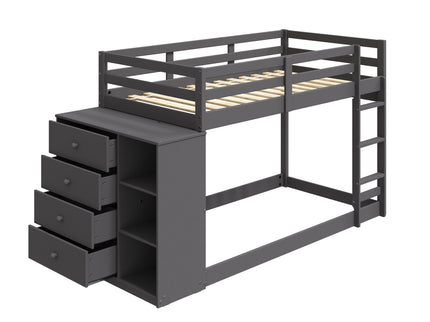Gaston - Bunk Bed Twin Over Twin With 4 Drawers & 3 Compartments - Gray