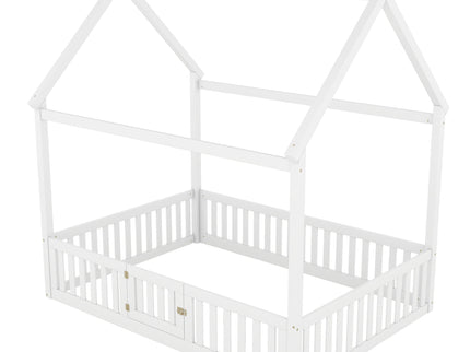 Wood House Bed With Fence And Door