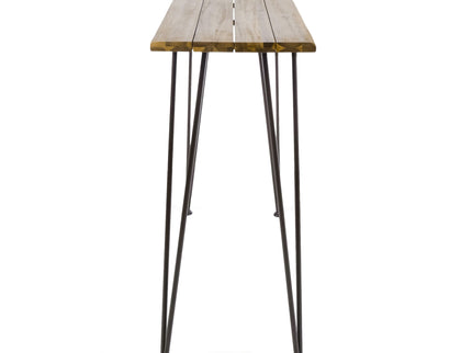Dione Outdoor Industrial Acacia Wood Bar Set With Metal Frame And Slat Paneling - Brown