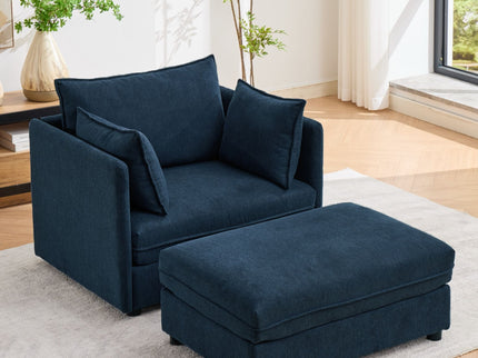 Oversized Deep Seat Accent Chair With Matching Storage Ottoman & Throw Pillows