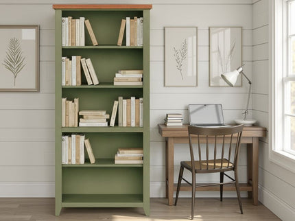 72" High 5 Shelf Bookcase - Sage Green And Fruitwood