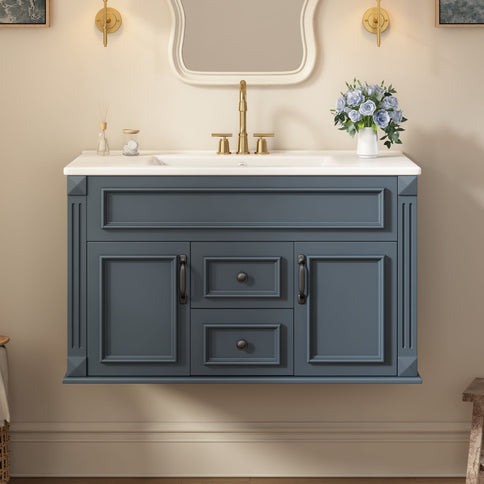 French Simple Style Wall Mounted Bathroom Cabinet With Sink
