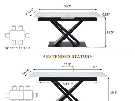 Dining Table With Geometric X Frame For Kitchen Or Dining Room - White Marble